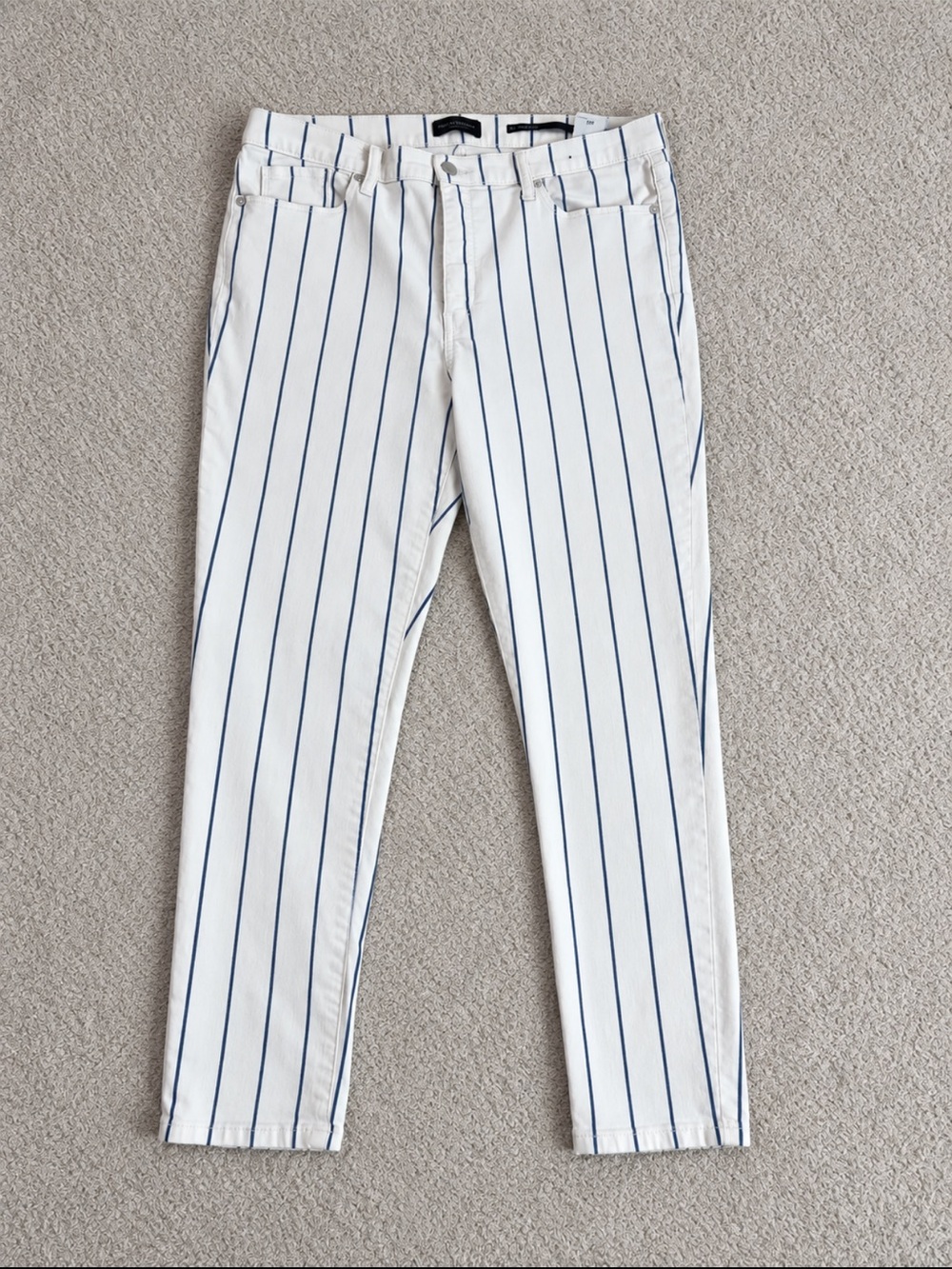 Banana Republic White Pants with Navy Pinstripes